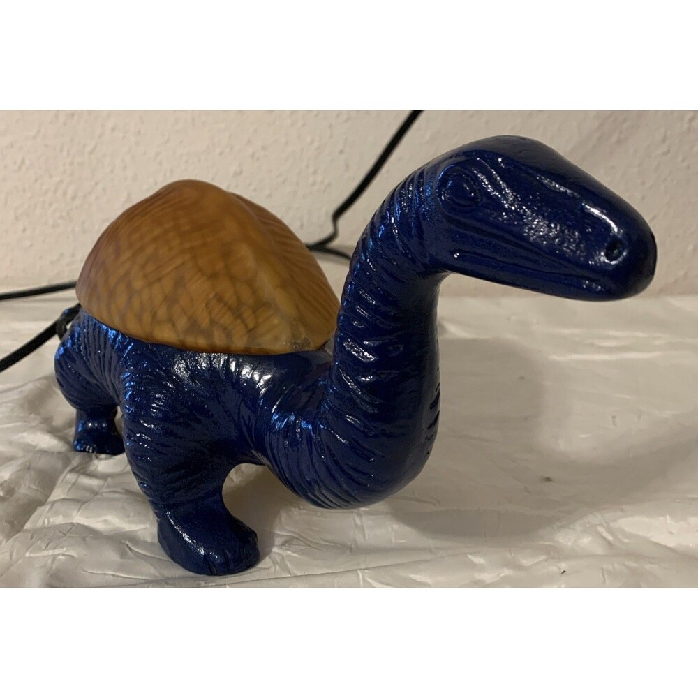 Vintage Blue Dinosaur Lamp Glass Shell Cast Metal Nightlight READ - Picture 2 of 16